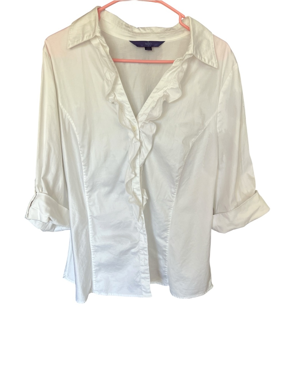 NYDJ White Ruffle-Front Button Down Shirt Size 1X
